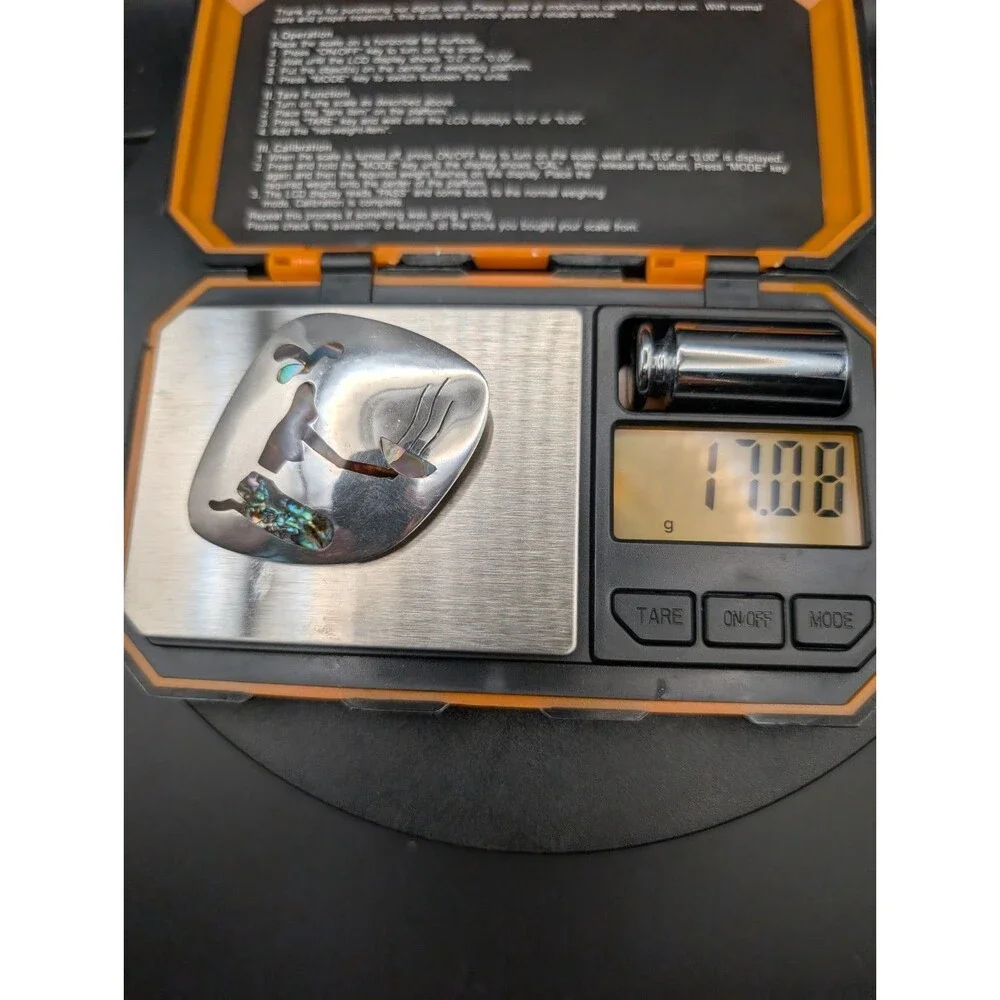 Mexican Sterling Abalone Inlay Brooch • Kneeling Woman Offering Bowl • 17g Taxco - Picture 4 of 4